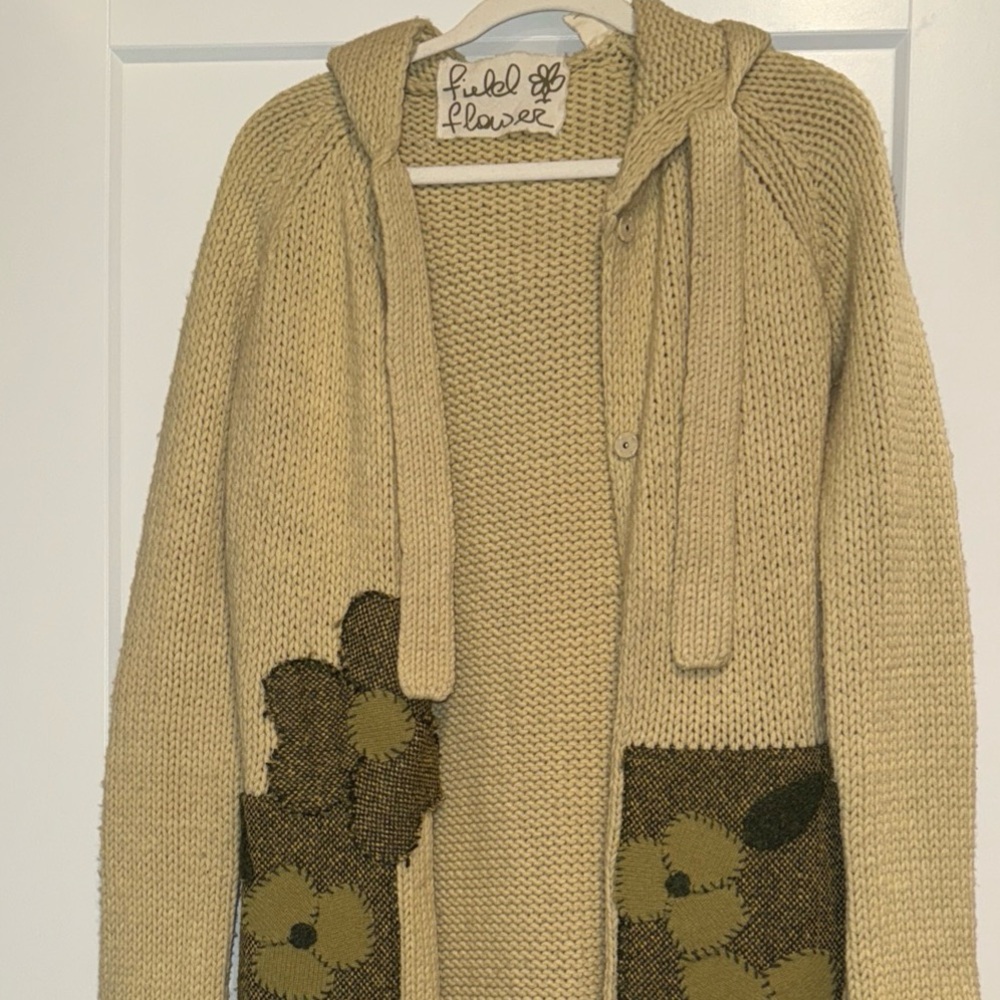 Floral Knit Cardigan - Cream and Green - Picture 3 of 8